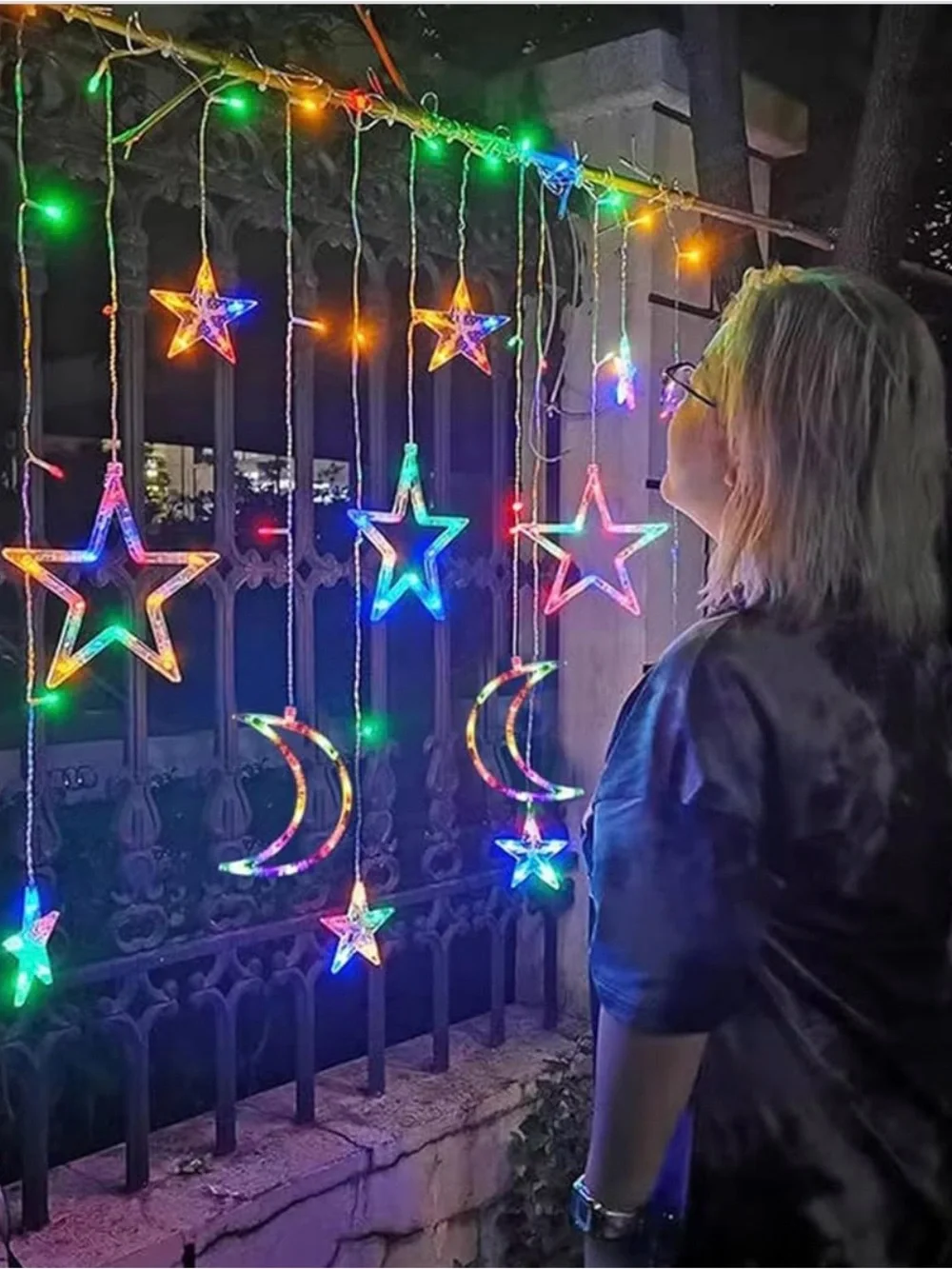 138 LED Ramadan Decorations Lights, Solar Moon Star Lights for Multicolor